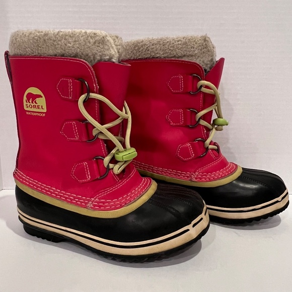 Sorel Girls Yoot Pac Hot Pink/Lime Snow Winter Boots Size